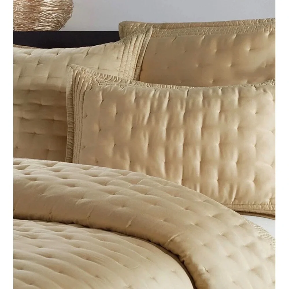 Donna Karan Essential Silk Quilted Standard Sham Gold Dust 100% Silk  NEW